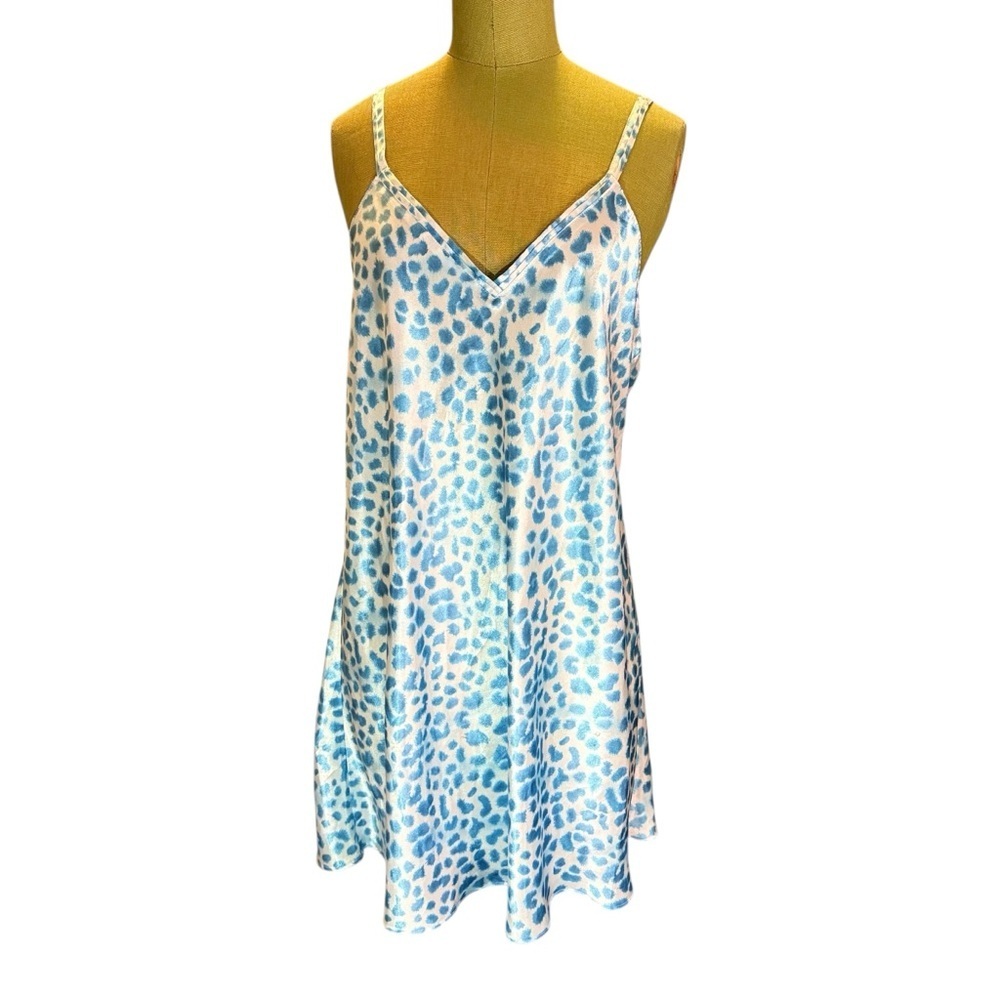 Blue Leopard Print Slip Dress